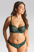 Forest green cheeky Brazilian brief from Panache, part of the Allure collection, available in sizes 10, 12, and 14.