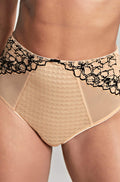 High waist brief in sand and black by Panache, featuring full coverage and soft fabric.