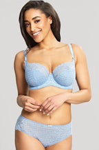 Sky blue lace jacquard briefs by Panache, featuring intricate detailing and a comfortable fit in size options.