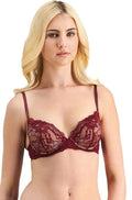 Windsor Wine plunge push-up bra by Pleasure State, featuring lace detailing and adjustable straps.