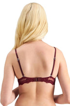Windsor Wine lace push-up plunge bra by Pleasure State, featuring adjustable straps and a deep neckline.