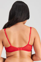 Salsa red full lace unlined underwire bra, D-G cup sizes available, by Pleasure State.