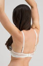White lace plunge push-up bra in size 12C by Pleasure State, featuring intricate detailing and a supportive design.