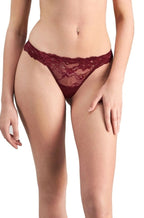 Pleasure State My Fit Lace G-String in Windsor Wine, XL size, featuring delicate lace and minimal coverage, undergarment for women.