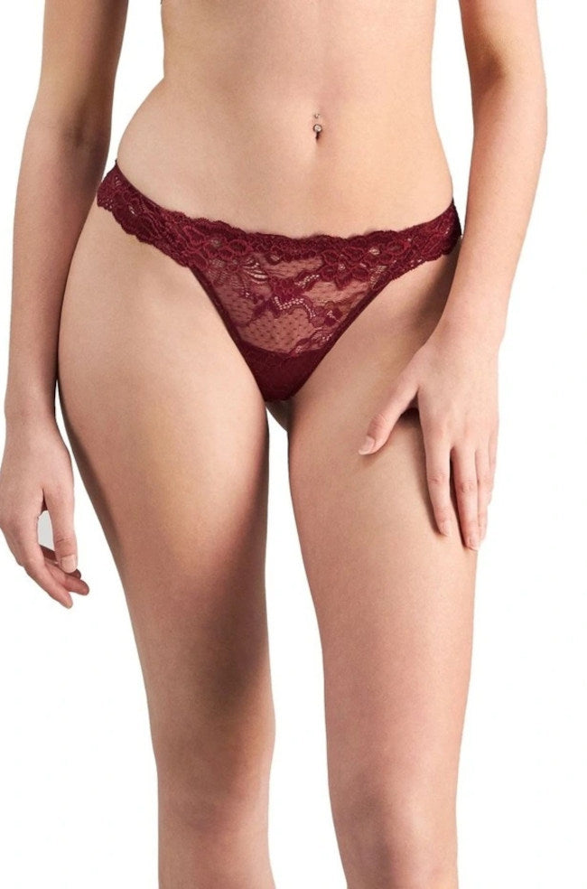 Pleasure State My Fit Lace G-String in Windsor Wine, XL size, featuring delicate lace and minimal coverage, undergarment for women.