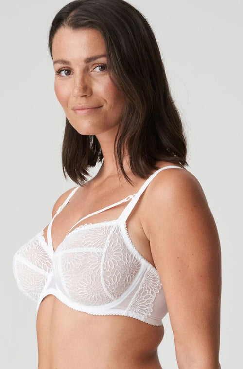 White Sophora UW Bra by Primadonna in larger cup sizes, featuring elegant design and supportive straps.