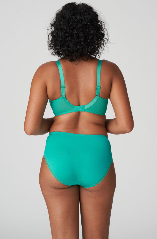 Teal embroidered bikini briefs from Primadonna, Sunny Rio style, size M, featuring intricate lace detailing.