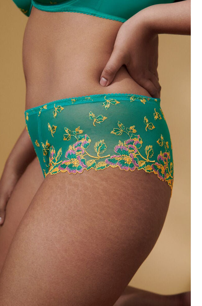 Teal Lenca Sunny G-String by Primadonna in soft fabric, available in 2XL, 3XL, and LGE sizes.