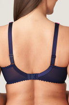 Velvet blue Devdaha full cup UW bra in size 10DD by Primadonna, featuring elegant design and comfortable fit.