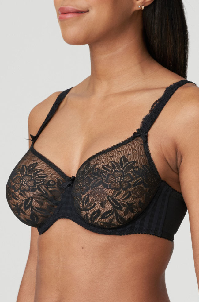 Black contouring t-shirt bra by Primadonna with adjustable straps and D cup sizing