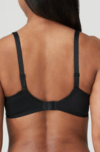 Black Madison UW T-shirt Bra by Primadonna, featuring smooth contouring and D cup support in size options 10, 12, and 14.