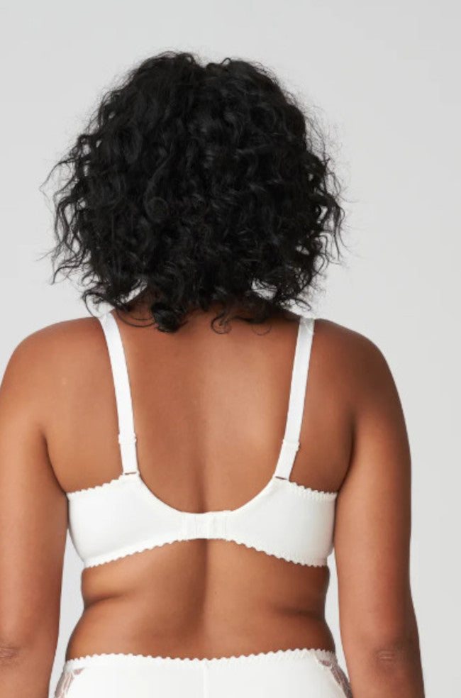 Ivory D cup UW bra by Primadonna featuring lace detailing and adjustable straps