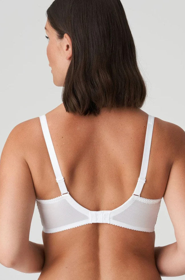 Primadonna Sophora full cup underwire bra in white with supportive design and lace details, available in DD to G cup sizes.