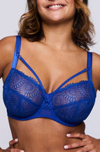 Sophora UW bra in blue print featuring DD cup support and elegant design by Primadonna.
