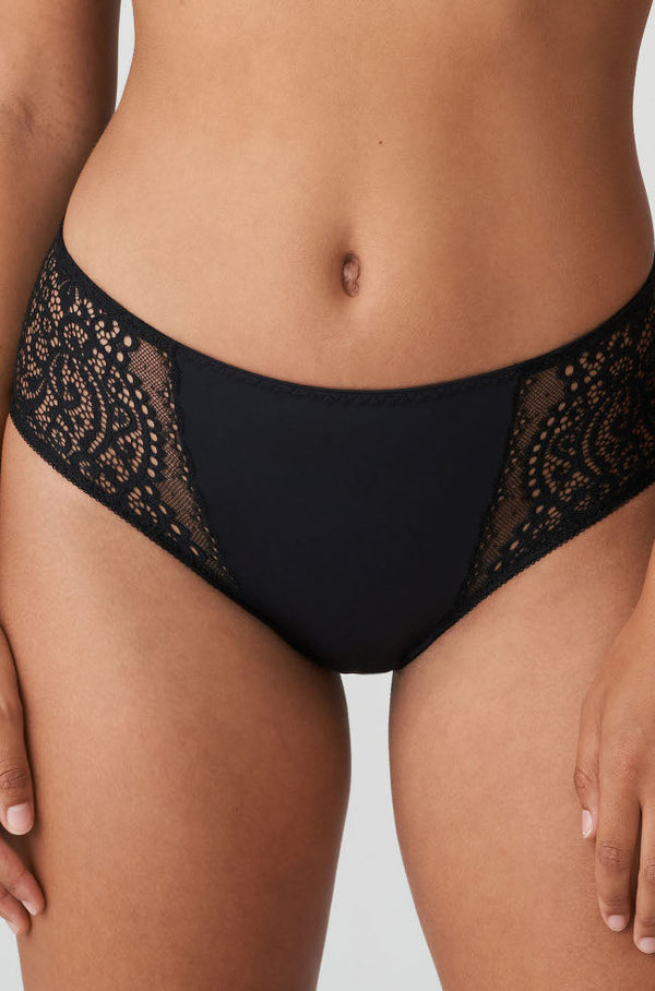 Black bikini brief by Primadonna, featuring soft fabric and comfortable fit, available in multiple sizes.