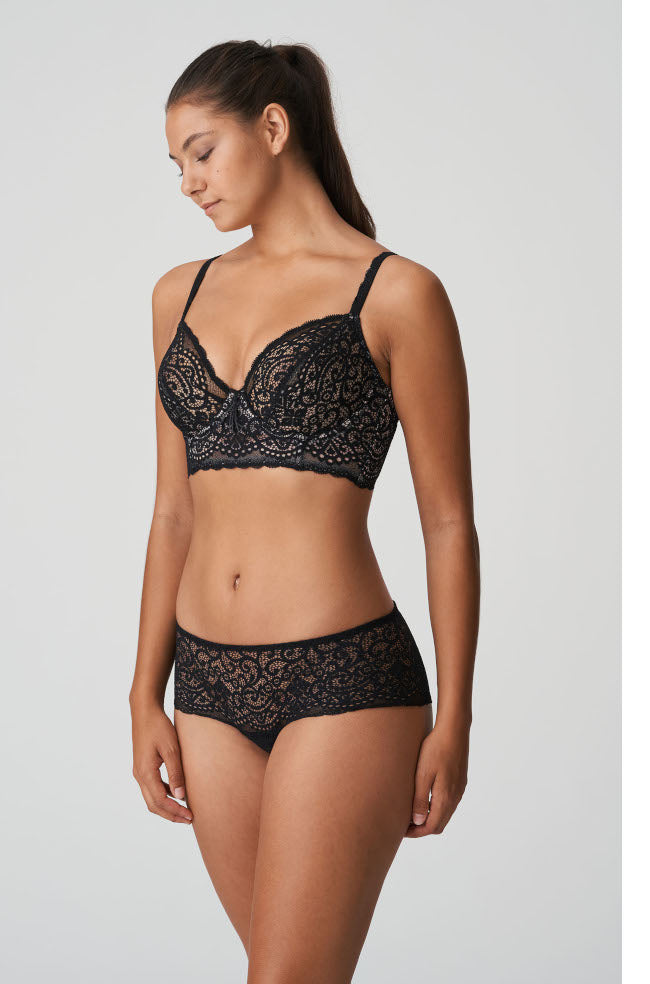 PrimaDonna I Do black semi-sheer lace hotpants with delicate detailing, available in sizes M, L, and 2L.