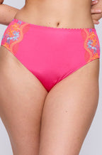 Hot pink high waisted embroidered brief from Prima Donna, size XL, featuring intricate floral detailing