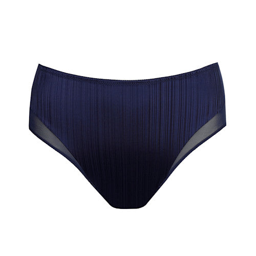 Sapphire blue high-waist brief lingerie from Primadonna with retro shimmer finish