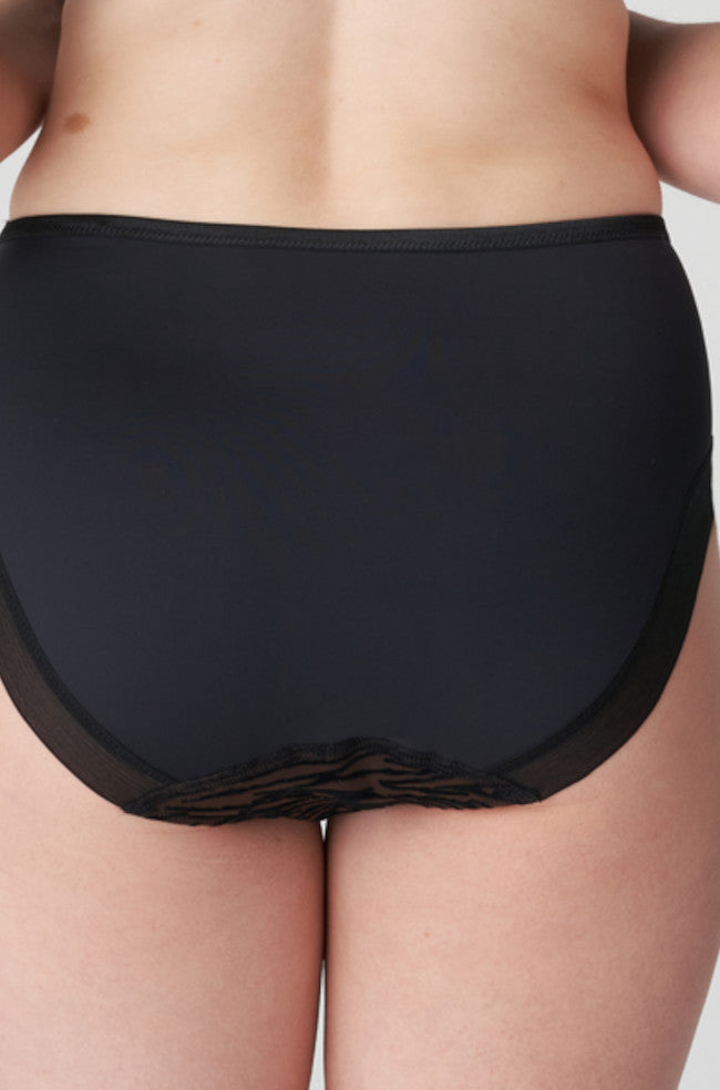 Black high waist brief with lace detail, size 3XL, by Primadonna
