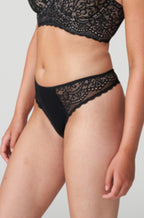 PrimaDonna black lace g-string thong in vintage satin, offering delicate detailing and elegant style.