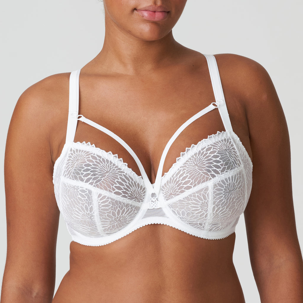 Primadonna Sophora full cup underwire bra in white with supportive cups and adjustable straps, designed for comfort and fit.