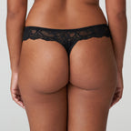Black PRIMADONNA Madison G-String underwear with delicate lace details and minimal coverage, shown on a flat white background.