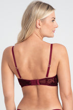 Ruby velvet embroidered push-up bra with adjustable straps and plunge style by Samanta, available in C cup sizes.