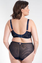 Navy bikini briefs with Polish embroidery line-art design by Samanta, featuring a classic and elegant style.