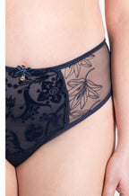 Navy bikini briefs with Polish embroidery line-art design by Samanta