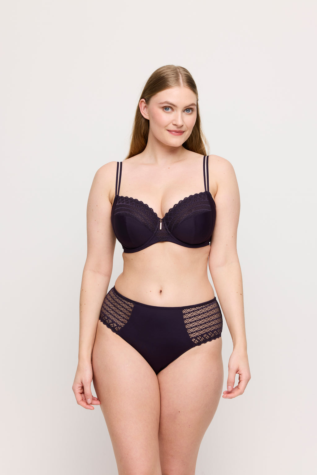 Primadonna Twist East End full cup bra in charcoal, showing supportive underwire and smooth fabric with subtle lace details.