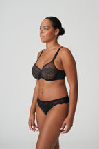 Black Primadonna Madison G-String underwear with delicate lace details and minimal coverage, shown on a white background.