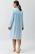Aqua plus size embroidered nightie in jacquard jersey by Schrank, featuring delicate floral designs.