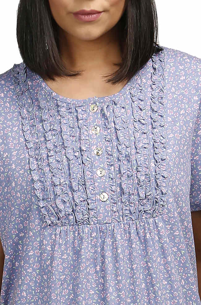 Blue floral cotton PJ set with button front, suitable for sizes 22-24 by SCHRANK