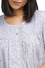 Blue short sleeve cotton nightie with ditsy floral print and button front by SCHRANK, available in sizes 10-24.