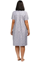 Lightweight blue cotton nightie with short sleeves, button front, and paisley pattern by Schrank