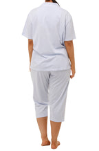 Blue polka dot pajama set in soft cotton-polyester with button front and breast pocket, size 24 by Schrank.