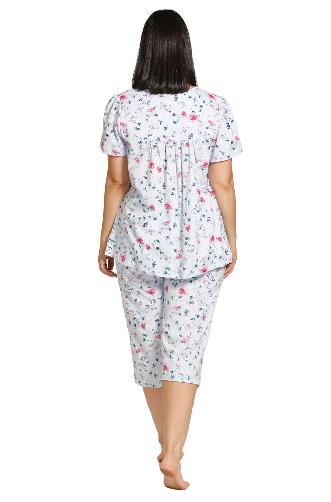 Blue cotton short sleeve PJ set with butterfly pattern and capri pants by Schrank