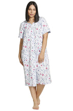 Blue cotton brunchcoat robe with butterfly print and button front, size 12 by Schrank