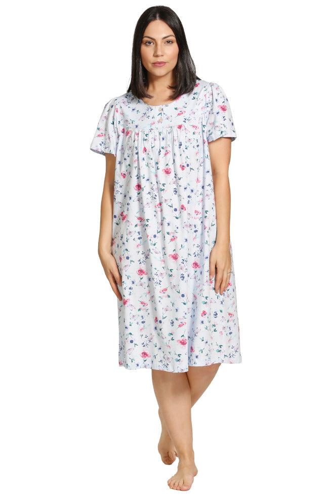 Schrank blue cotton butterfly nightie, short sleeve, size 12, featuring a delicate butterfly pattern.