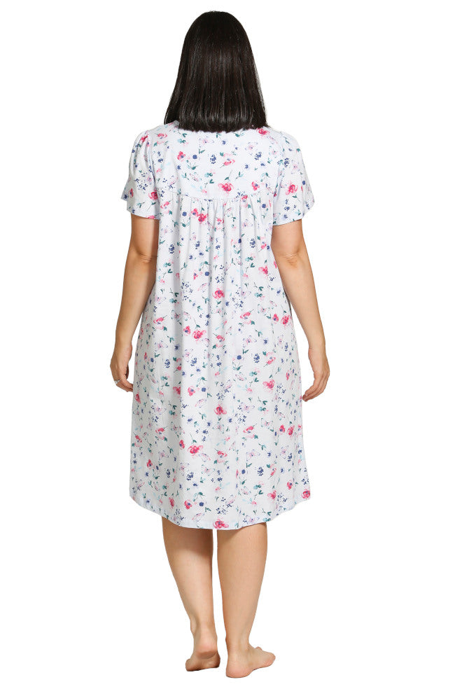 Blue cotton short sleeve nightie by Schrank featuring a butterfly print, size 12.