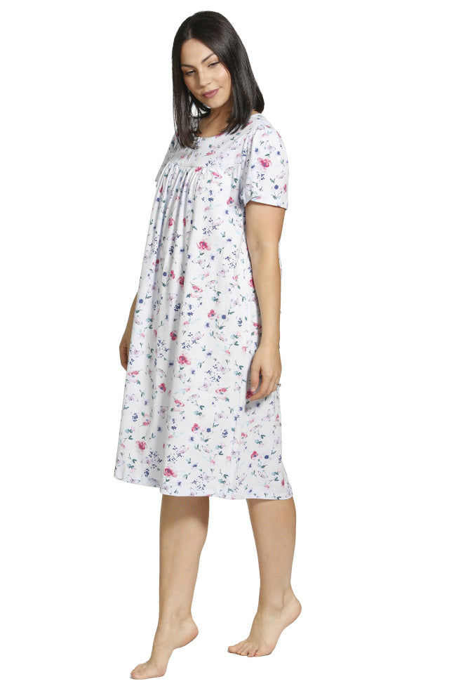 Blue cotton short sleeve nightie with butterfly pattern by Schrank, size 12.