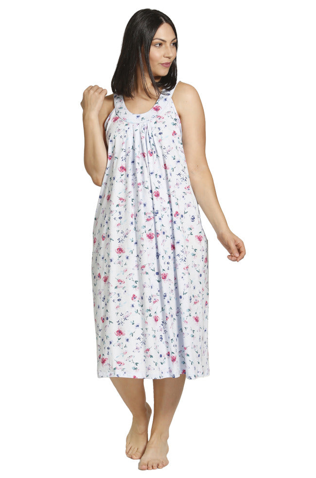 Blue sleeveless cotton nightie with butterfly print, size 16, by Schrank. Breathable fabric for comfortable sleep.