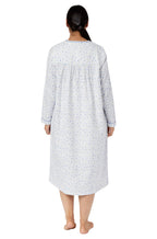 Blue floral print cotton flannelette nightie with button front, size 26 by Schrank, ideal for cold-weather sleepwear.