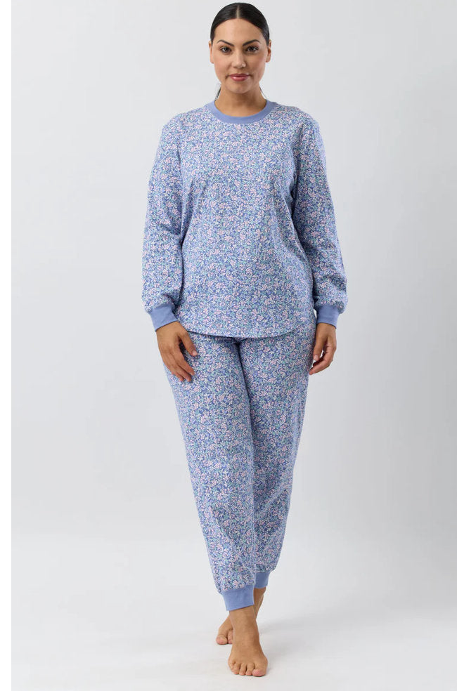 Denim cotton pajama set from SCHRANK featuring a floral print, available in sizes 22 and 24