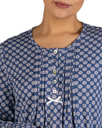 Geo Pleated Long Sleeve Cotton Nightie (Denim) Available in size 10 only