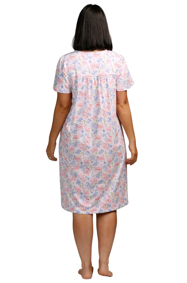 Iris print cotton short sleeve nightie with button front by Schrank in sizes 10-24
