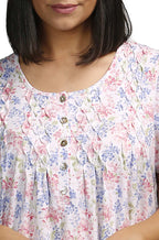 Iris print cotton short sleeve nightie by Schrank, featuring a button front and breathable design.