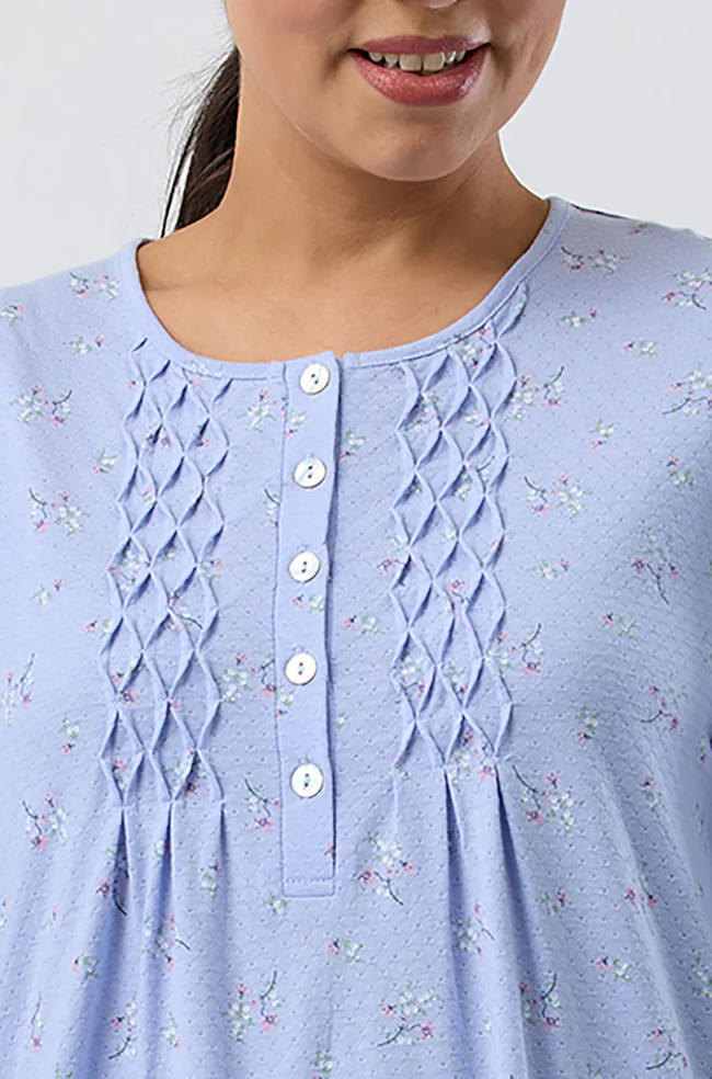 Lavender floral cotton jersey nightie with button front by Schrank, plus size 18-26