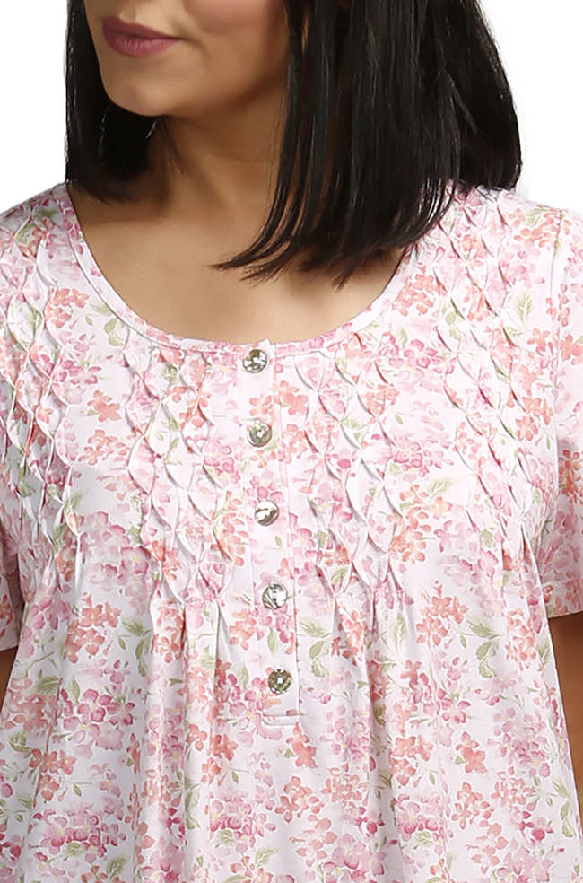 Mango print cotton short sleeve nightie with button front by Schrank, featuring a relaxed fit and breathable fabric.