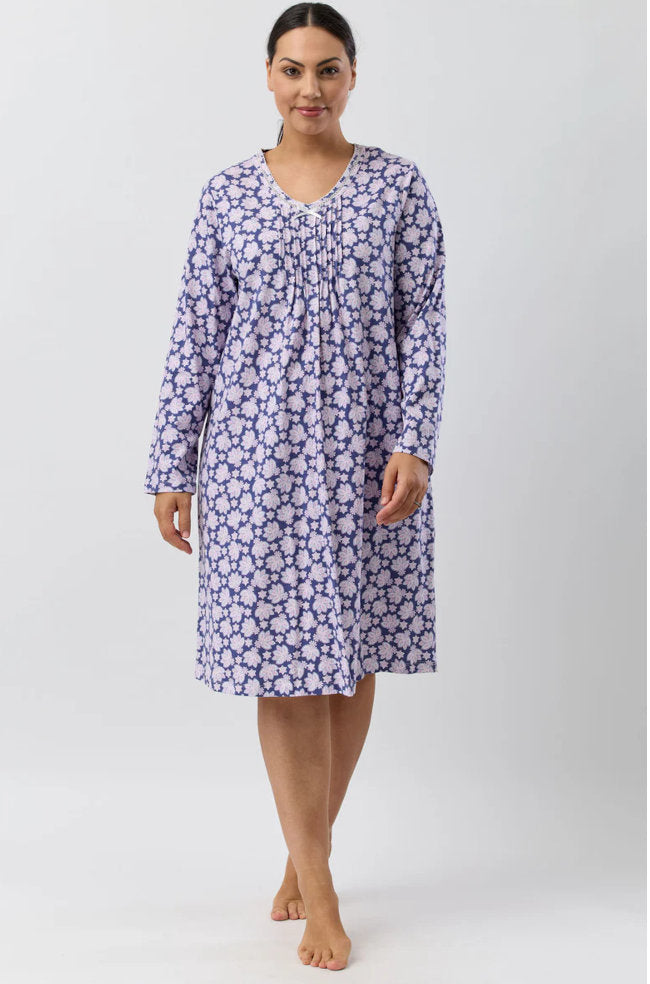 Marine paisley crochet nightie made of 100% cotton by Schrank, available in sizes 10, 12, and 14.
